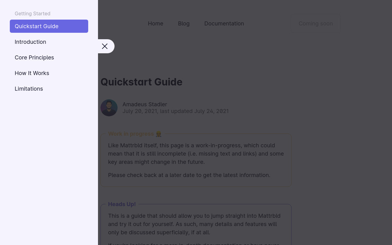 A screenshot of the documentation section sidebar with the new 
