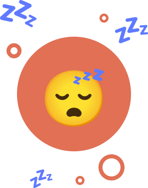 A sleeping emoji in a red circle surrounded  by floating zs