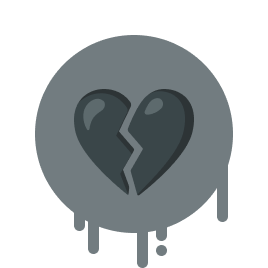 A black broken heart on a grey background that has streaks of paint running down it